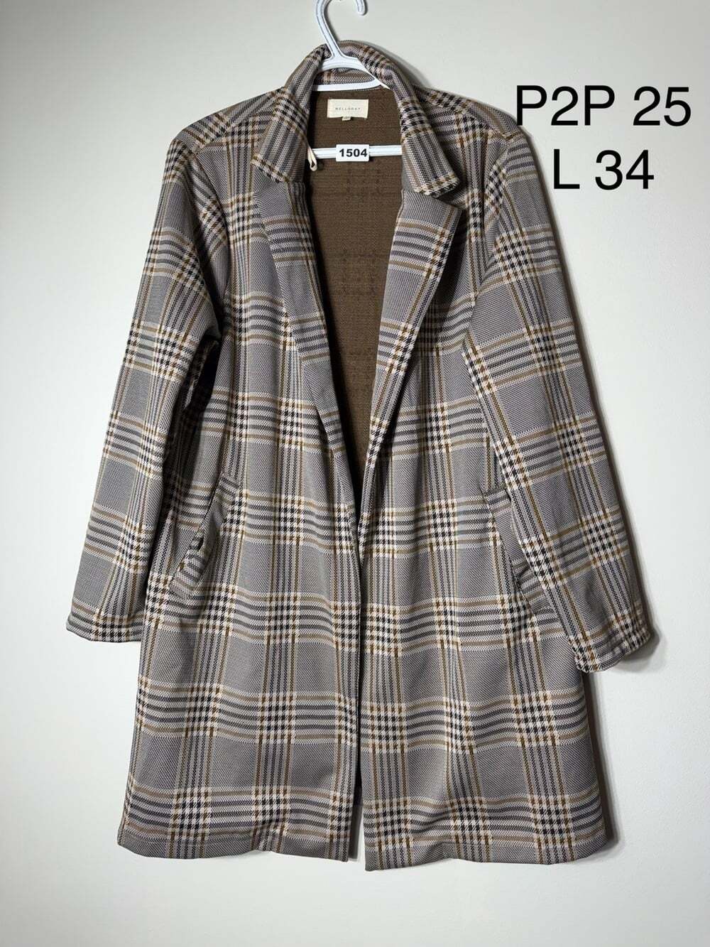 MELLODAY 1X Plaid Long Line Blazer/Trench Academia Old Money / Fall / Preppy